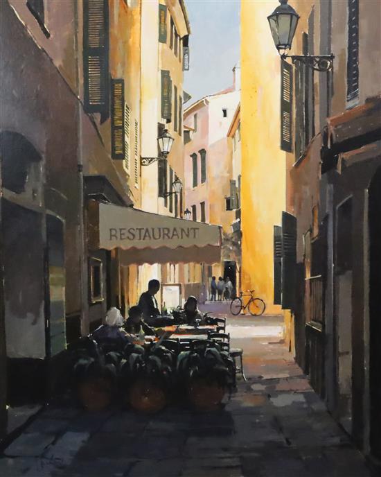 § Jeremy Barlow (b.1945-) Restaurant, St Tropez 29 x 23.5in.